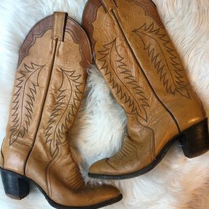 Justin vintage tan leather cowboy western boots 8B